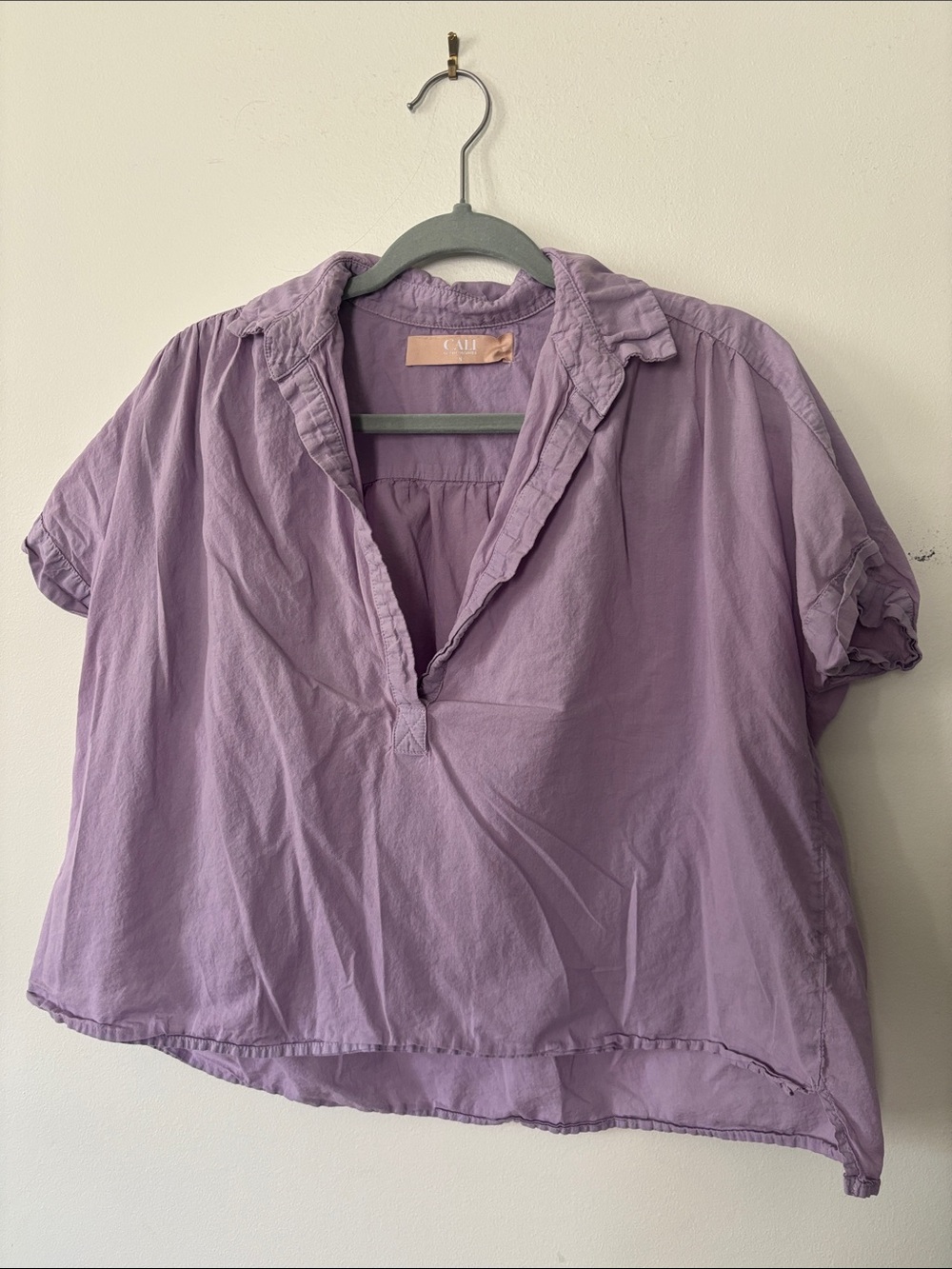Cali dreaming Lavender Ruffle-Trim Short Sleeve V-Neck Blouse